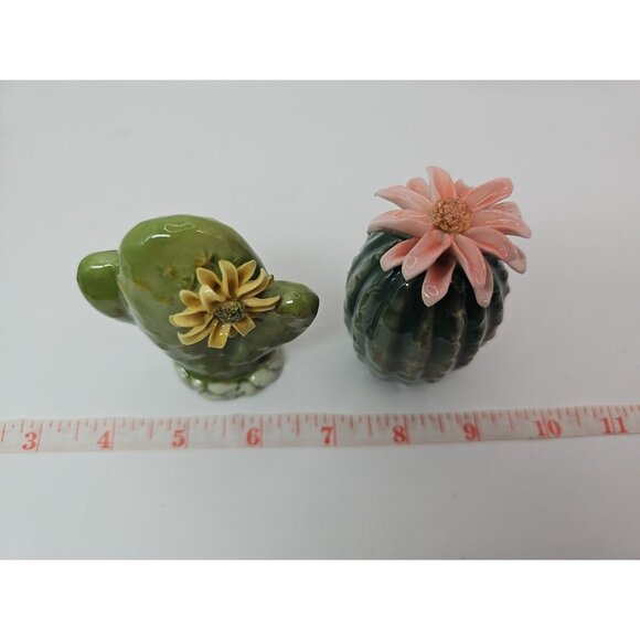 Hand Crafted Ceramic Cactus with Flowers Salt & Pepper Shakers, Home Décor, Gift - Picture 4 of 12